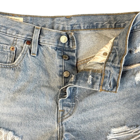 Levi’s Premium 501 Button Fly Distressed Blue Denim Women Shorts Size 29 #1708 - Picture 2 of 5